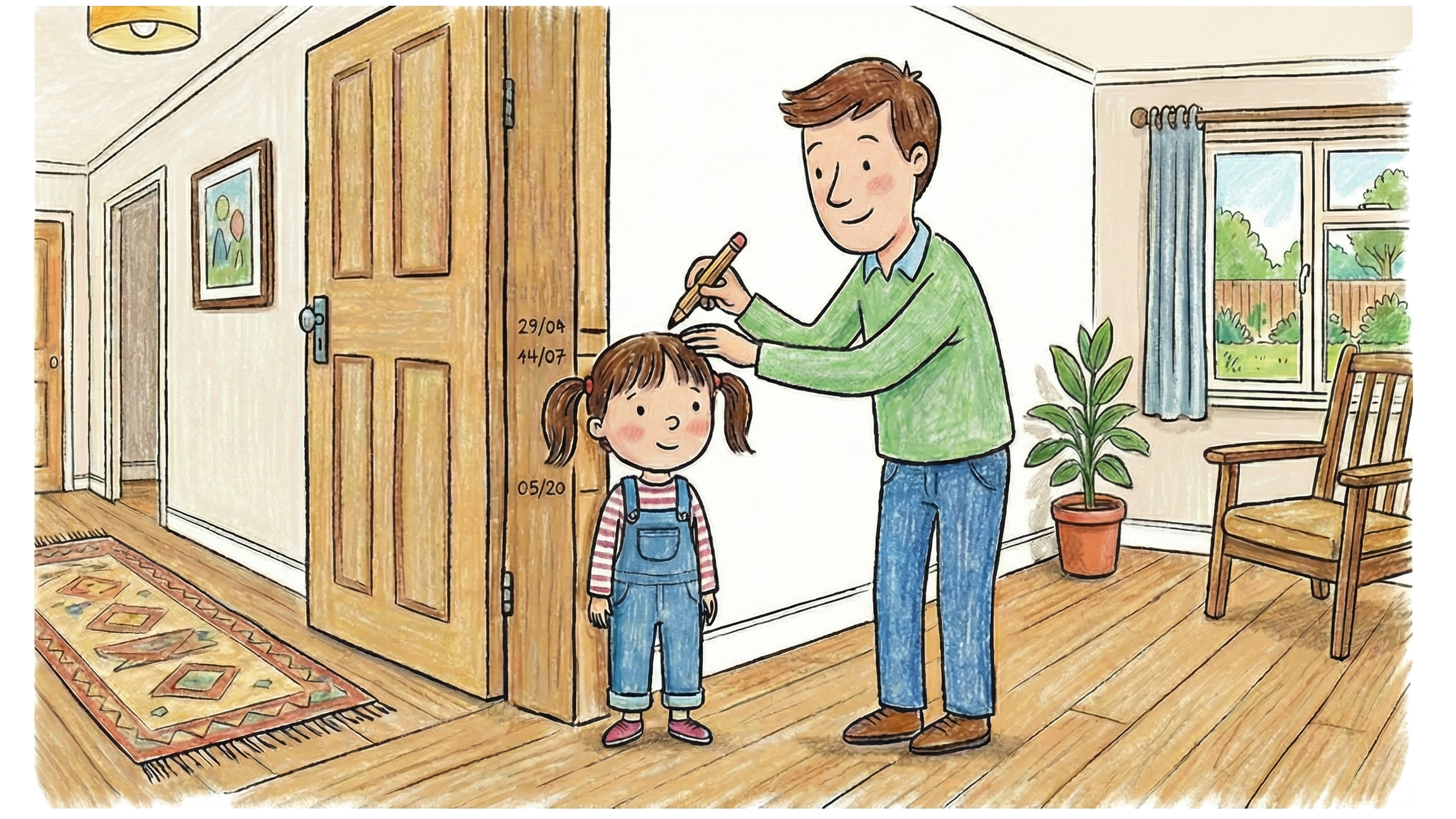 cartoon of child being measured in a doorjam