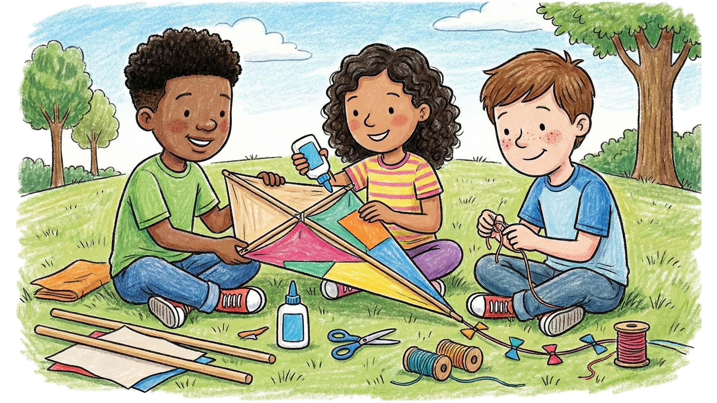 children making a kite